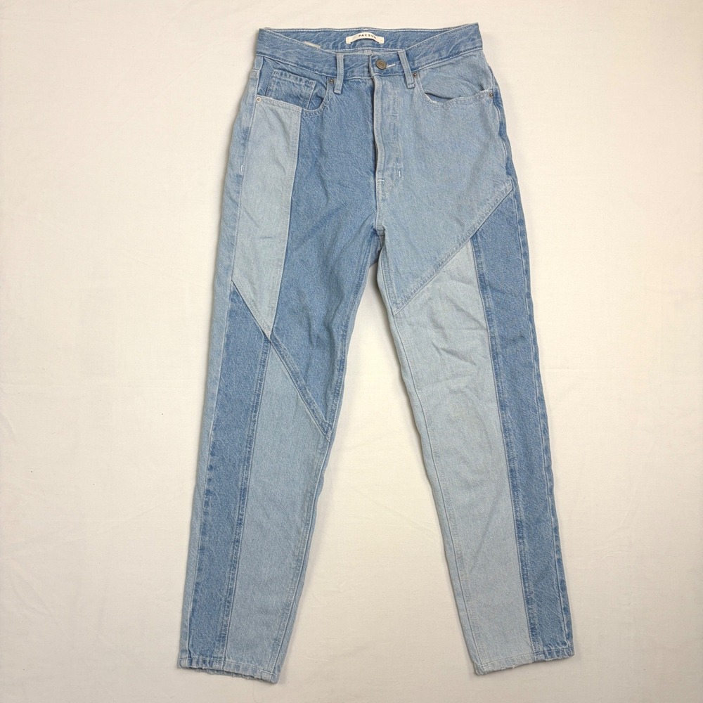 PacSun Ultra High Rise Slim Patchwork Jeans Blue Colorblock Denim 26 Mom Jean